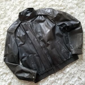 Vtg Tannery West bomber leather jacket zip up Moto 80'
